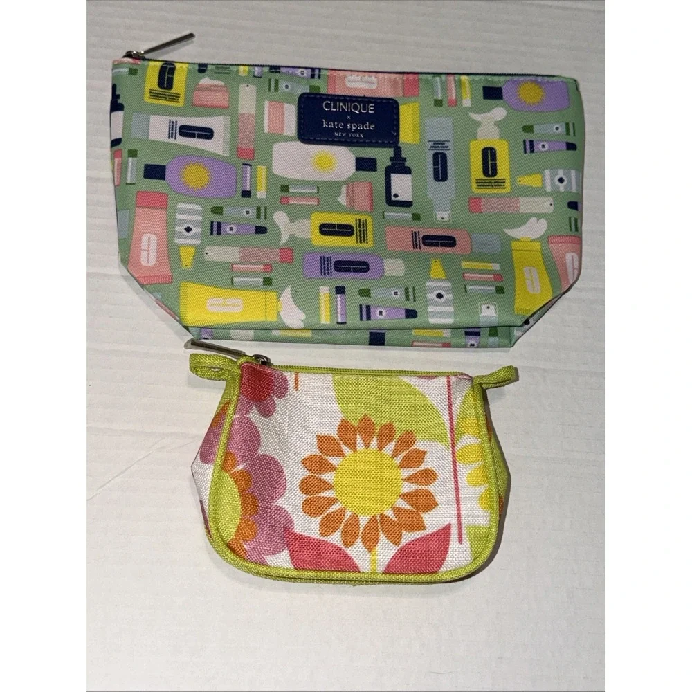Clinique x Kate Spade New York Cosmetic Makeup Bag Limited Edition Lot Of 2 NWOT